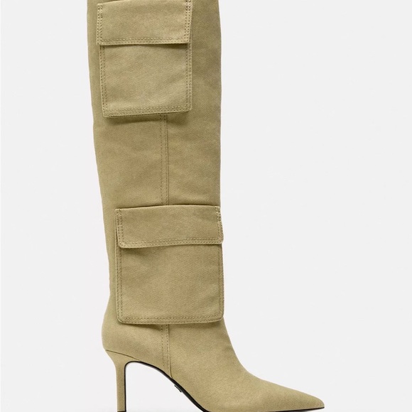 Zara Shoes - Zara Olive Suede Pointed-Toe Knee-High Boots with Flap Pockets